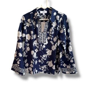 Magaschoni Womens Floral Split Neck Top